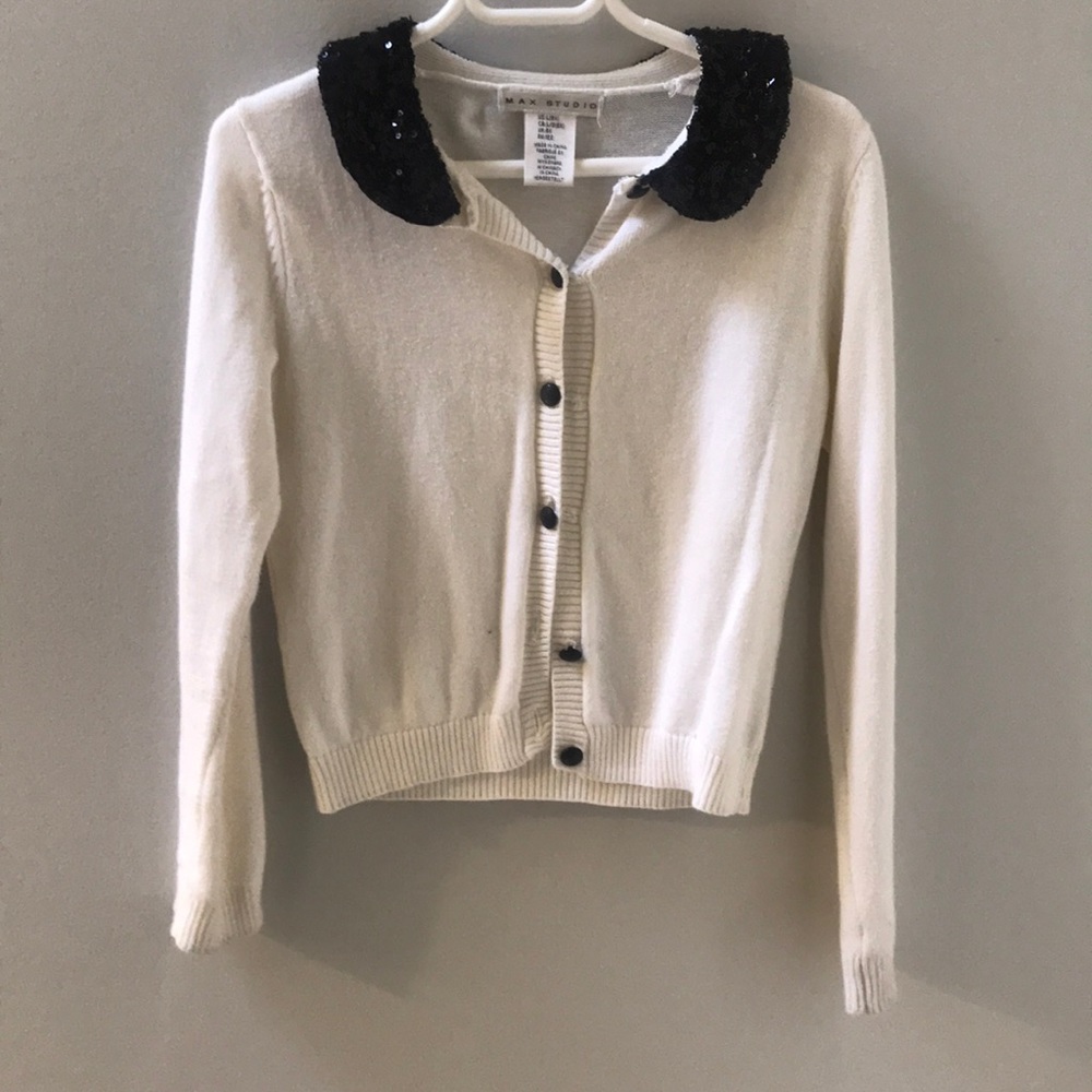 Cardigan and sequin skirt